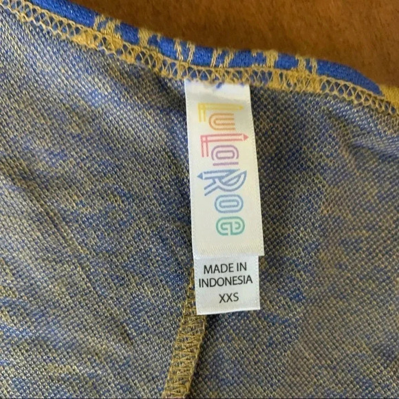 LuLaRoe NWT Perfect T Blue Gold Fleur-de-lis Knit Swing Top XXS - Picture 6 of 16